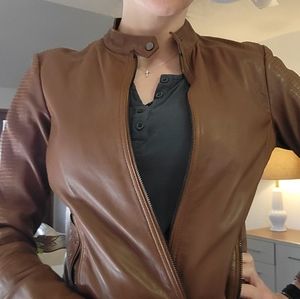 S Bernardo Carmel Brown Moto Leather Jacket
